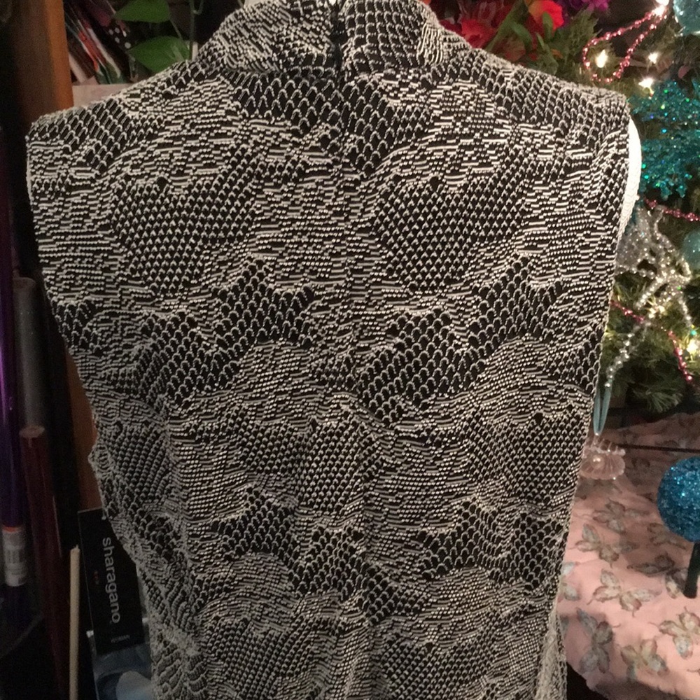 New Sharagano Black Ivory A-Line Dress New Plus Size 16W Mock Neck Keyhole Party - Picture 4 of 5